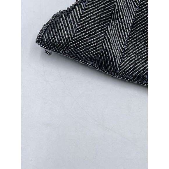 The Limited Handmade Black Silver Tone Kiss Lock Chevron Clutch Bag New - Picture 3 of 10